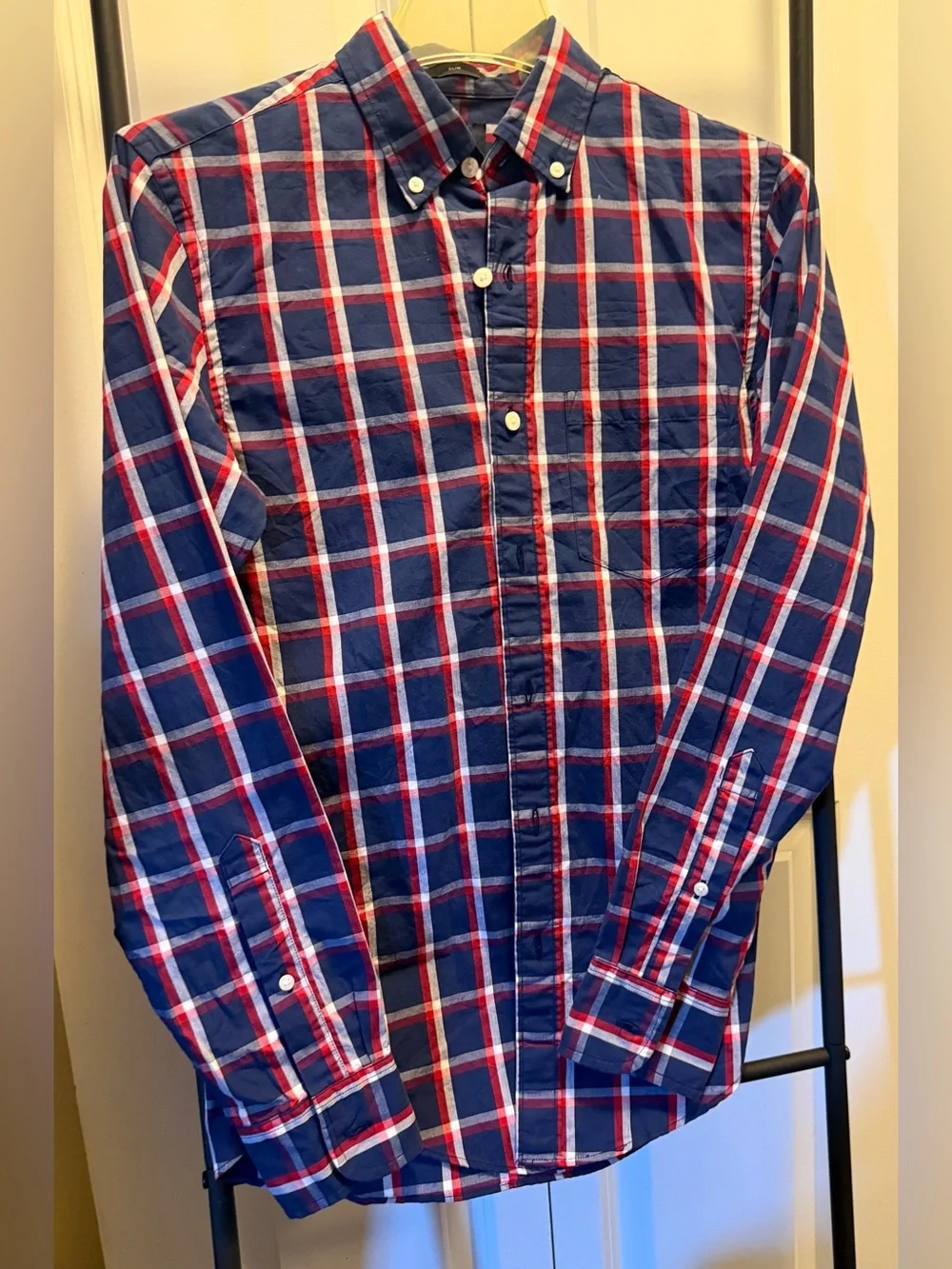 J. Crew Navy, Red & White Plaid Button-Down Shirt. NWT
